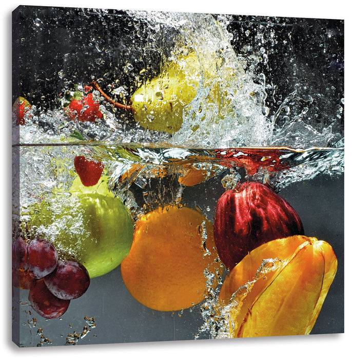 Pixxprint Früchte fallen ins Wasser, Leinwandbild Bis zu 55% Rabatt