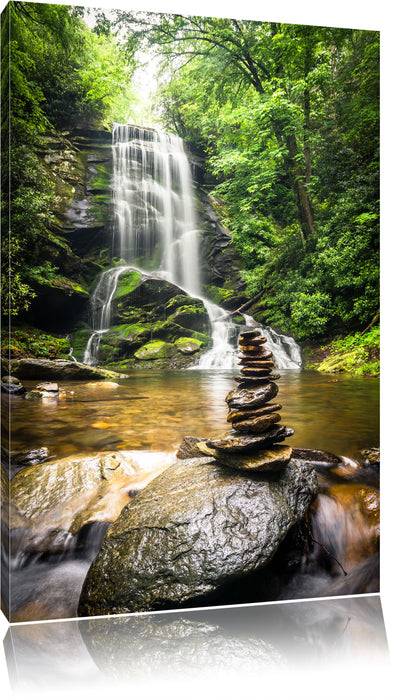 Pixxprint Zen Steine vor Wasserfall, Leinwandbild