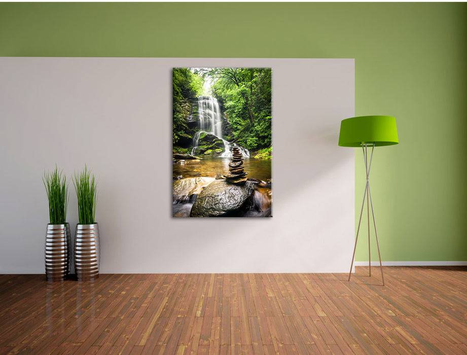 Pixxprint Zen Steine vor Wasserfall, Leinwandbild Nur noch ein Tag übrig