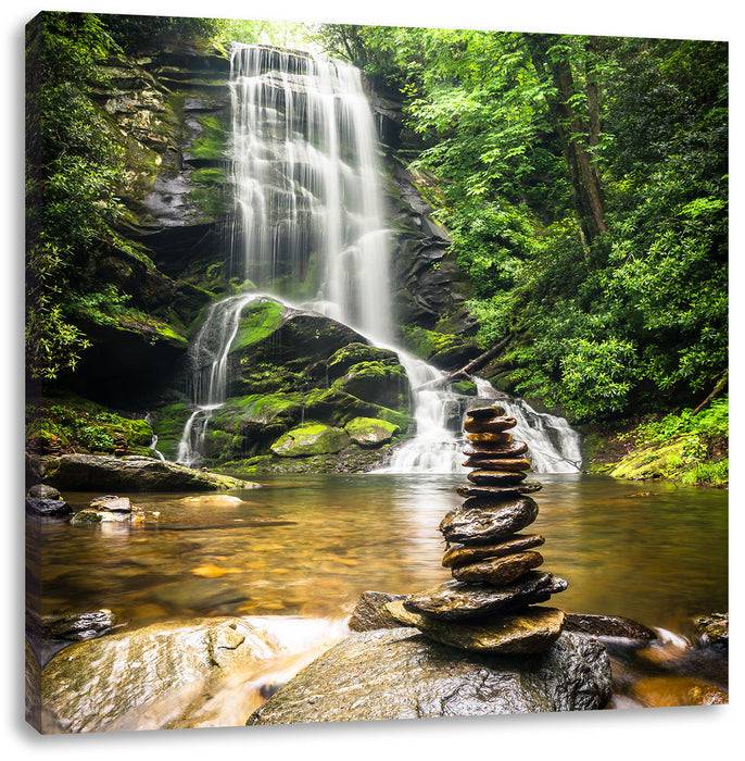 Pixxprint Zen Steine vor Wasserfall, Leinwandbild Nur noch ein Tag übrig