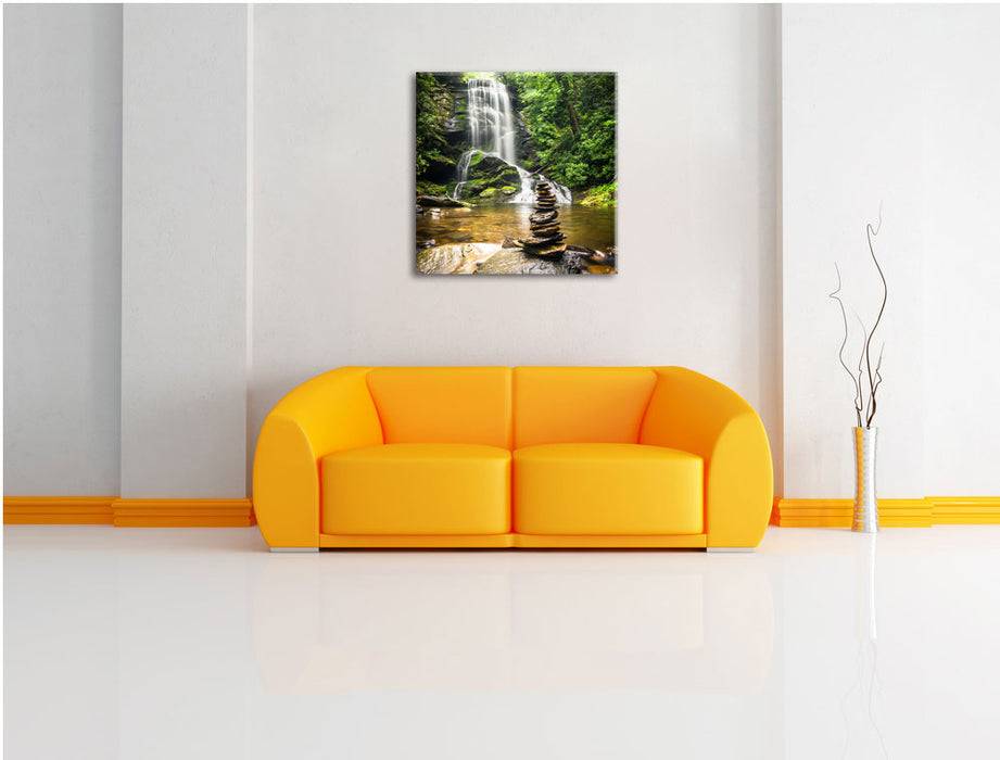 Pixxprint Zen Steine vor Wasserfall, Leinwandbild Nur noch ein Tag übrig