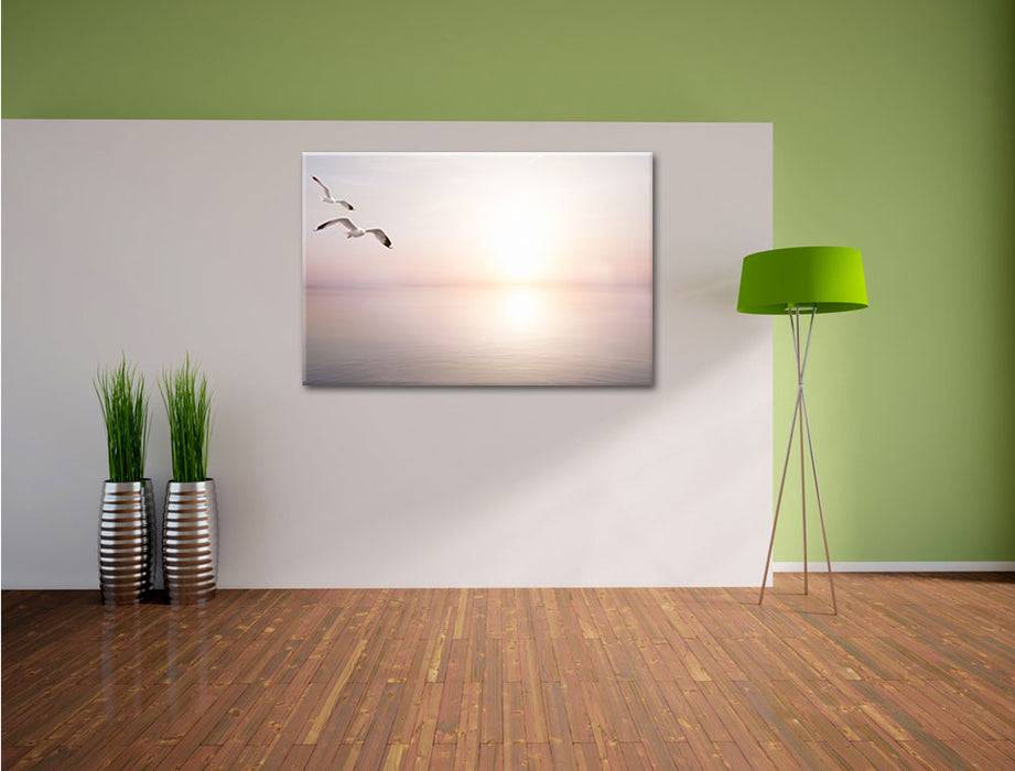 Pixxprint Möwen am Meer bei Sonnenaufgang, Leinwandbild Im Verkauf