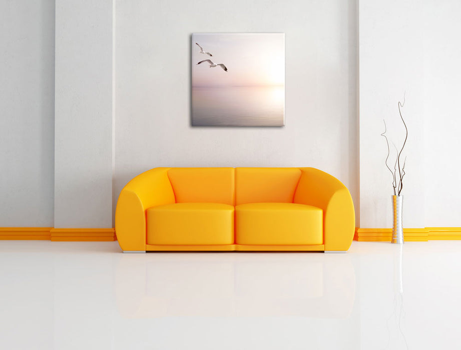 Pixxprint Möwen am Meer bei Sonnenaufgang, Leinwandbild Im Verkauf