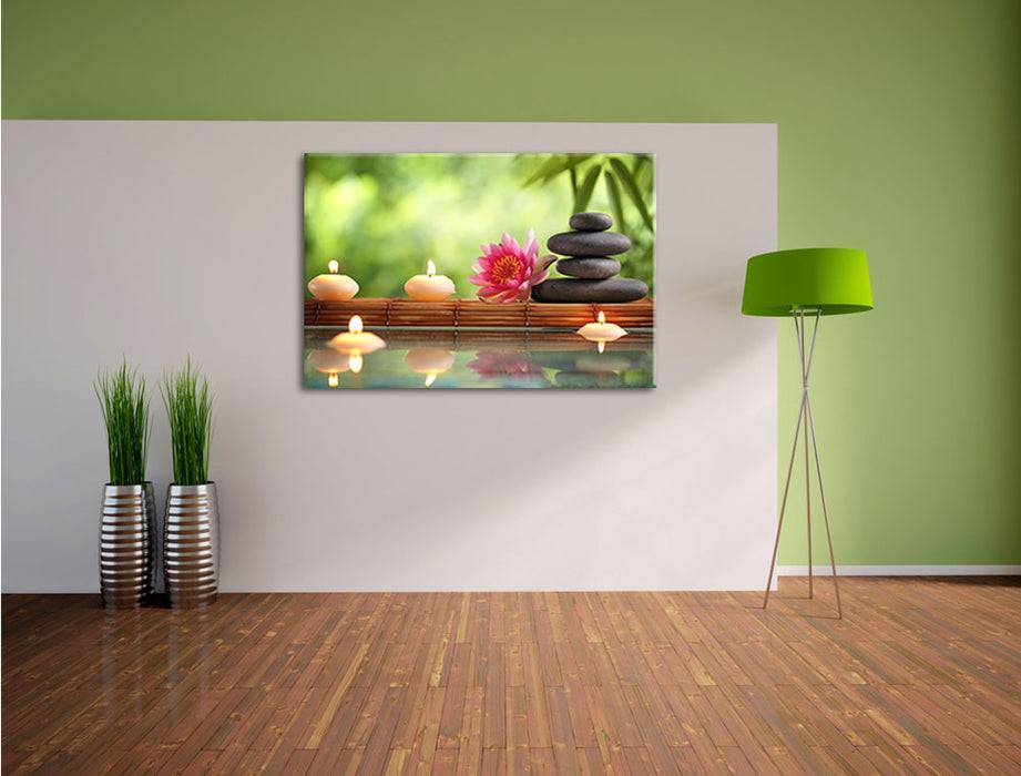 Pixxprint Seerose mit Zen Steinen im Tempel, Leinwandbild zollfrei