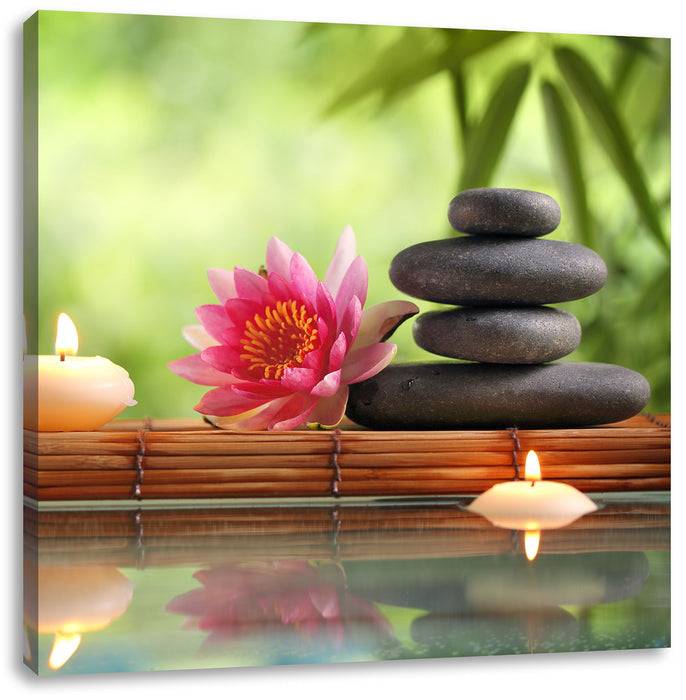 Pixxprint Seerose mit Zen Steinen im Tempel, Leinwandbild zollfrei
