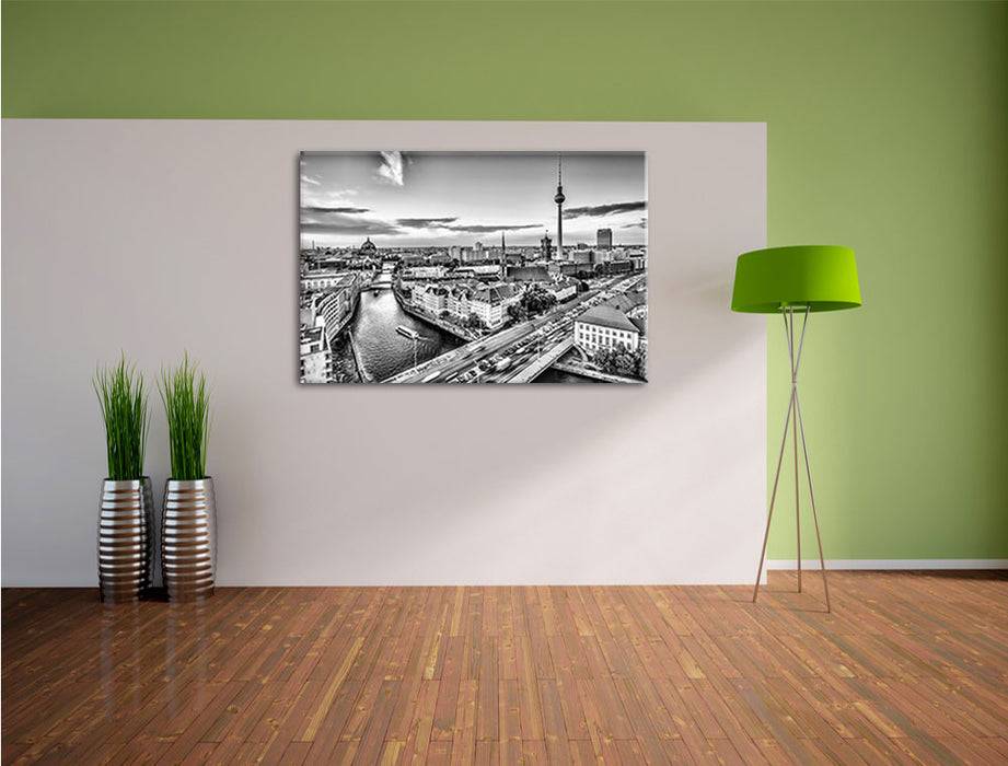 Pixxprint Skyline von Berlin B&W, Leinwandbild Online
