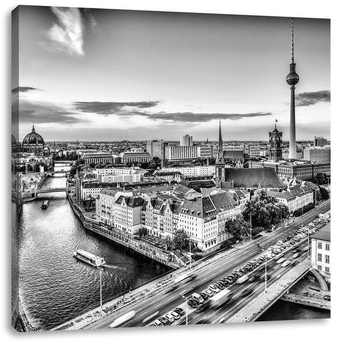 Pixxprint Skyline von Berlin B&W, Leinwandbild Online