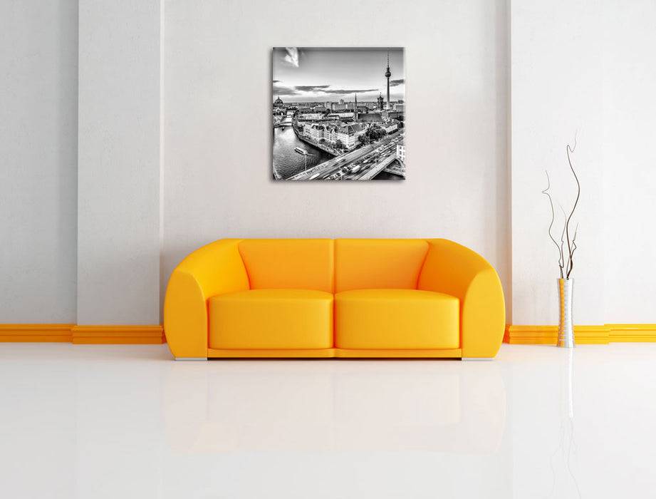 Pixxprint Skyline von Berlin B&W, Leinwandbild Online