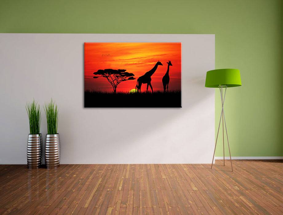 Pixxprint Afrika Giraffen im Sonnenuntergang, Leinwandbild im Angebot