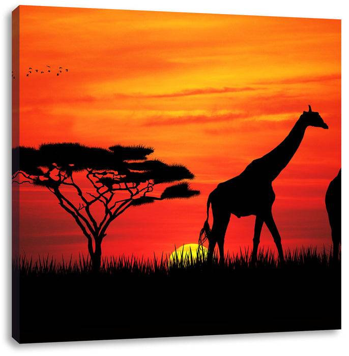 Pixxprint Afrika Giraffen im Sonnenuntergang, Leinwandbild im Angebot