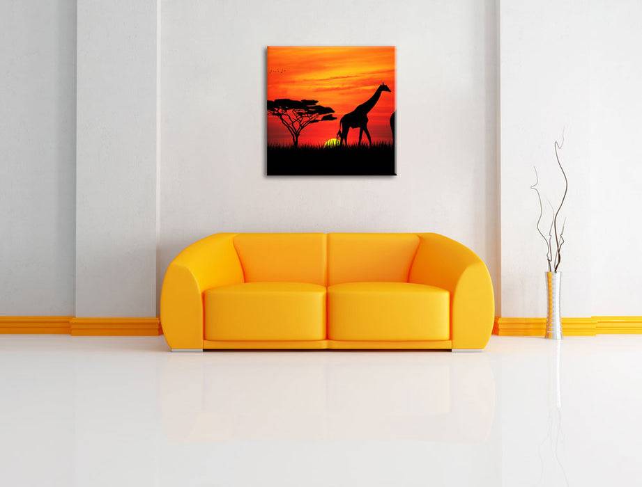 Pixxprint Afrika Giraffen im Sonnenuntergang, Leinwandbild im Angebot