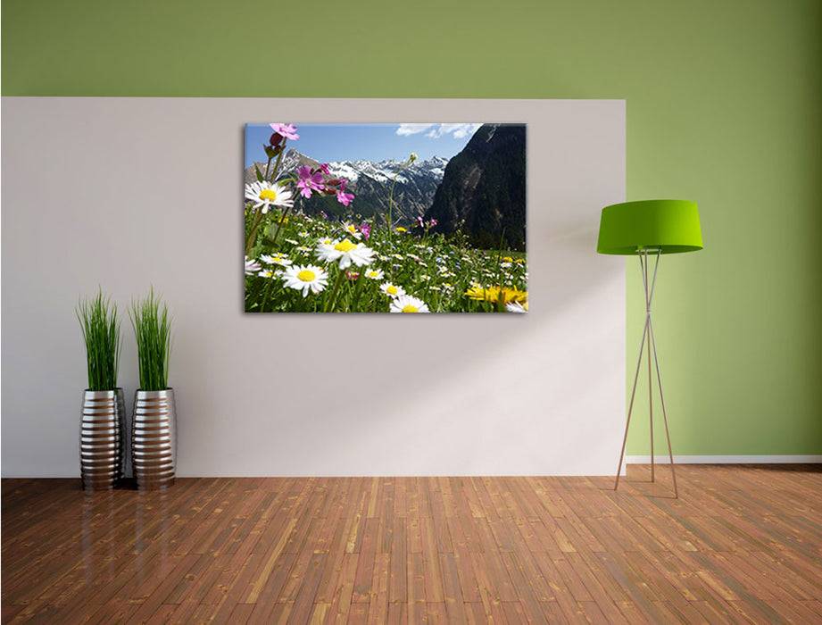 Pixxprint Wunderschöne Blumen Alpenwiese, Leinwandbild Günstiger Verkauf