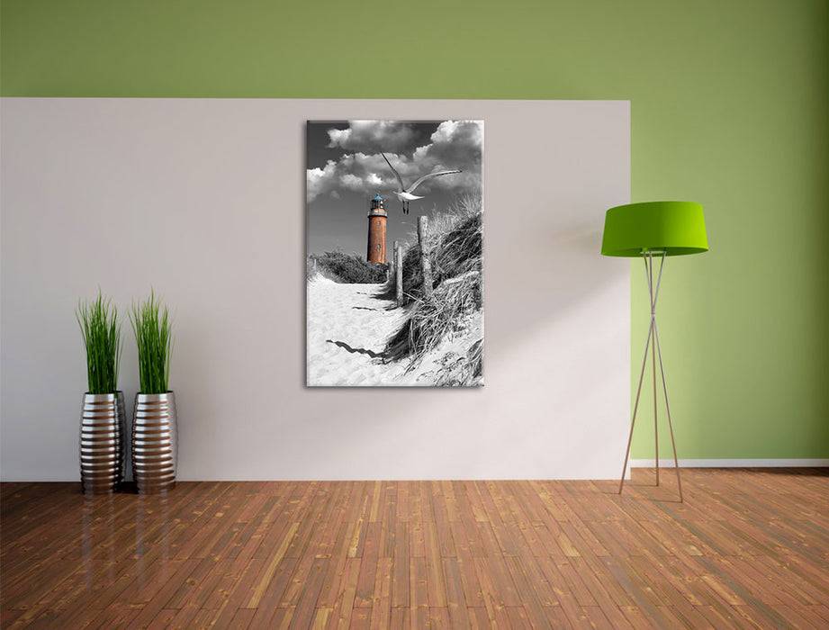 Pixxprint Leuchtturm mit Möwe an Strandweg, Leinwandbild Kostenloser Versand