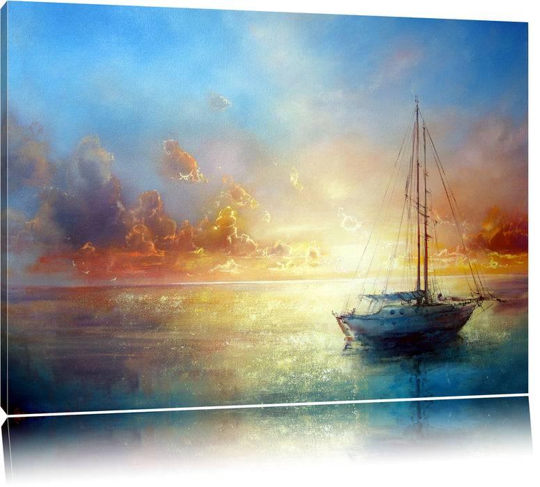 Pixxprint Schönes Gemälde eines Bootes, Leinwandbild