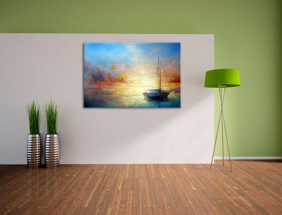 Pixxprint Schönes Gemälde eines Bootes, Leinwandbild Fabrik Onlineshop