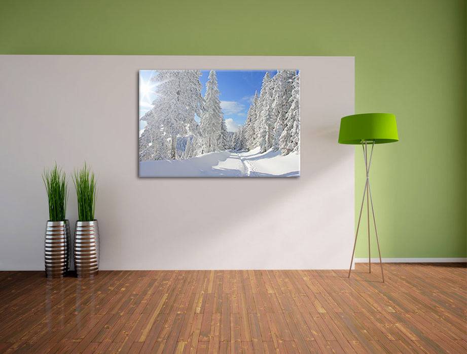 Pixxprint Winterlandschaft Bäume, Leinwandbild Versandkostenfrei