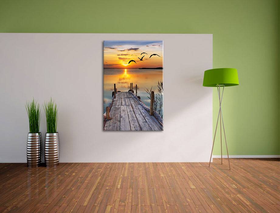 Pixxprint Steg bei Sonnenuntergang, Leinwandbild Super Sparpreis