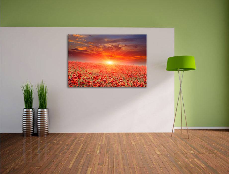 Pixxprint Mohnblütenfeld bei Sonnenuntergang, Leinwandbild 50% Rabatt mit kostenlosem Versand