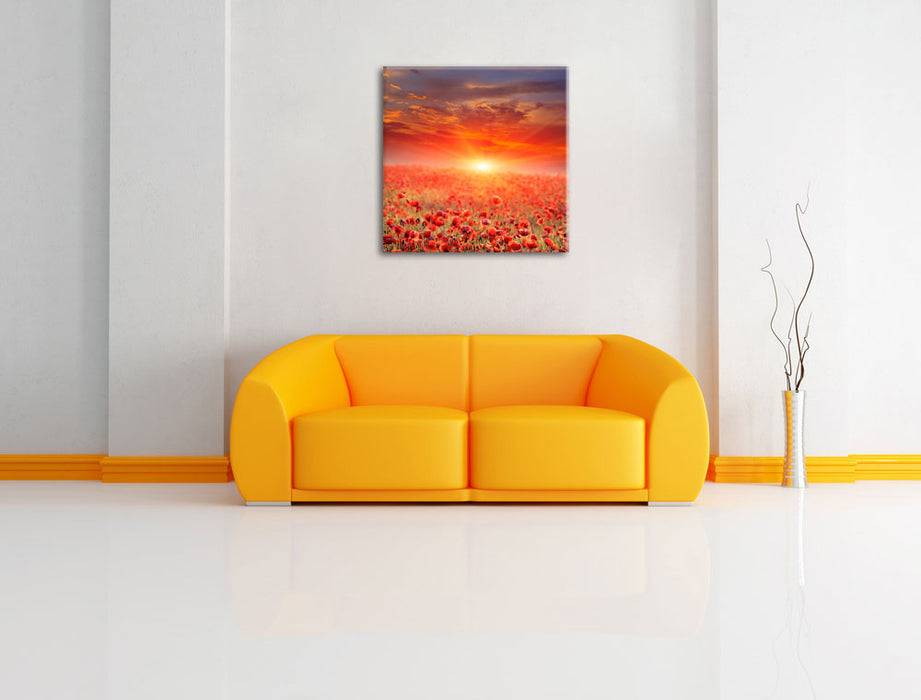 Pixxprint Mohnblütenfeld bei Sonnenuntergang, Leinwandbild 50% Rabatt mit kostenlosem Versand