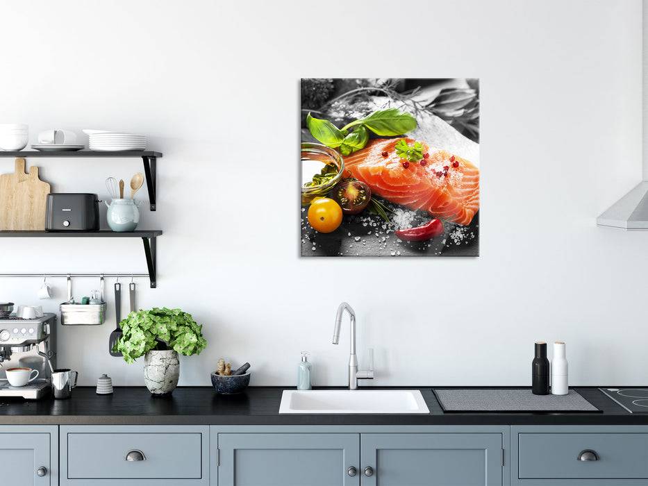 Pixxprint Gourmet Seelachsfilet, Glasbild Quadratisch Begrenzt auf 3 Tage