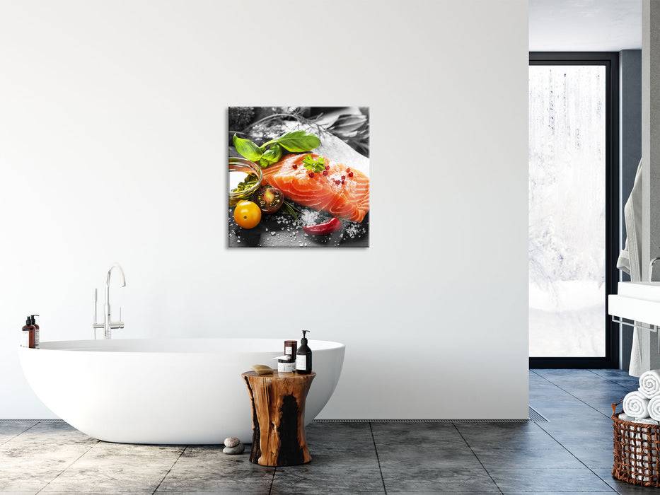 Pixxprint Gourmet Seelachsfilet, Glasbild Quadratisch Begrenzt auf 3 Tage