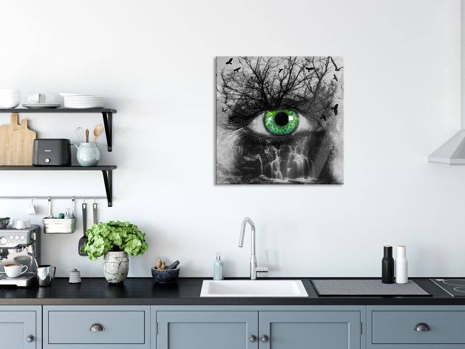 Pixxprint Auge verbunden mit schöner Natur, Glasbild Quadratisch Speichern exportieren