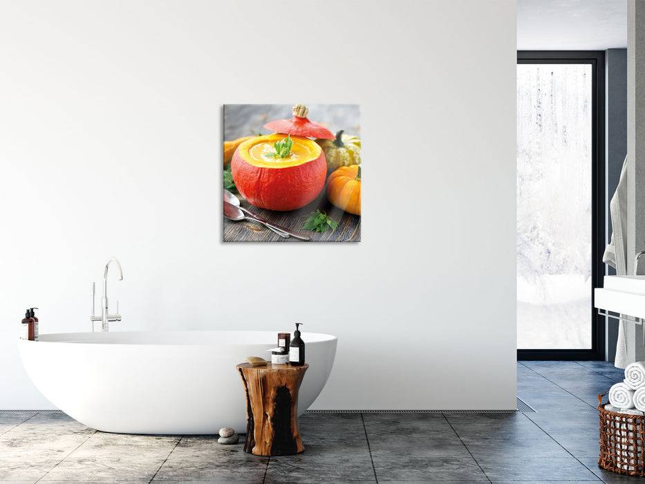 Pixxprint Leckere Kürbissuppe, Glasbild Quadratisch 50% Rabatt für begrenzte Zeit