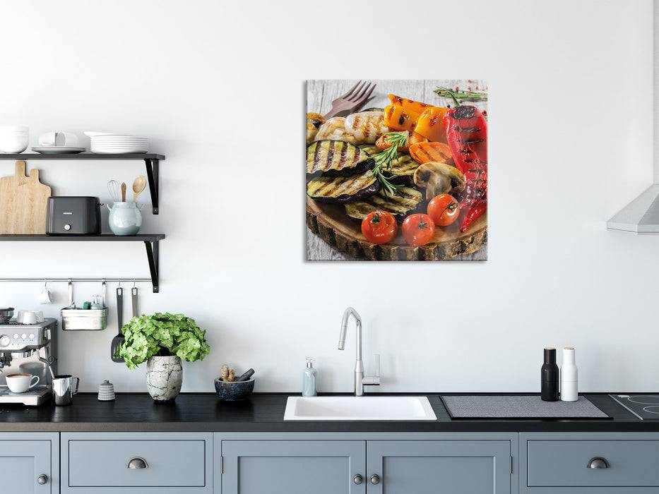 Pixxprint Grillplatte auf Baumstammteller, Glasbild Quadratisch Rabatte dieses Monats