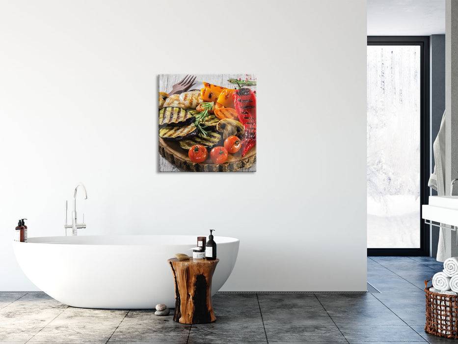 Pixxprint Grillplatte auf Baumstammteller, Glasbild Quadratisch Rabatte dieses Monats