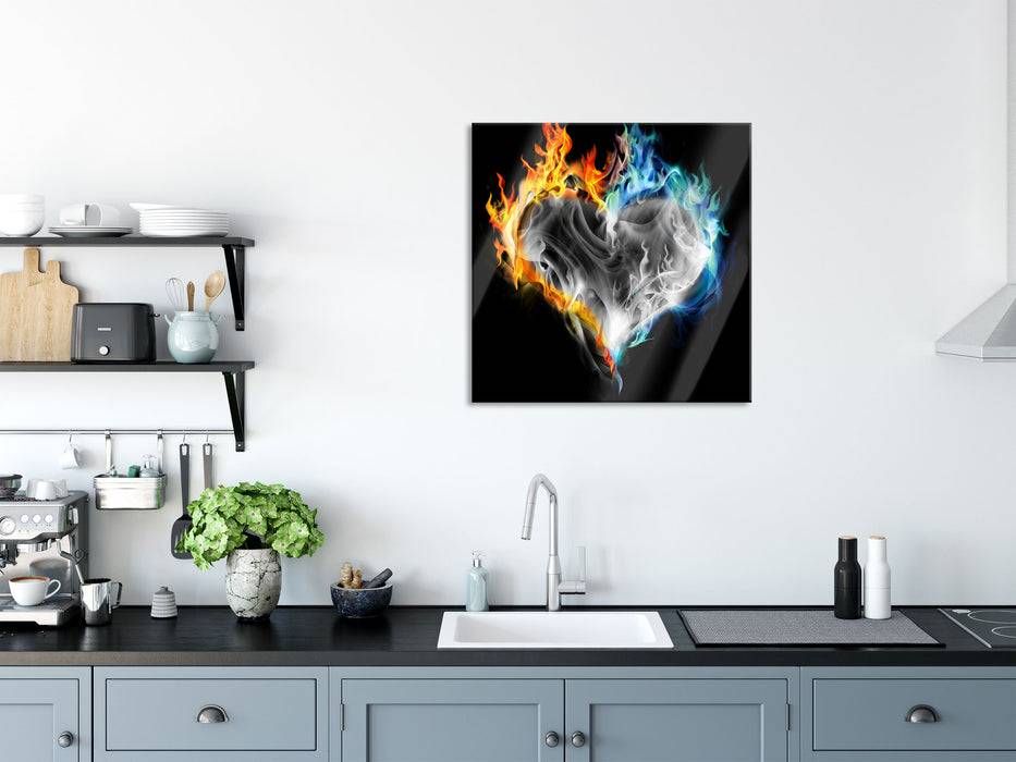 Pixxprint Herz aus Feuer und Wasser, Glasbild Quadratisch Verkauf