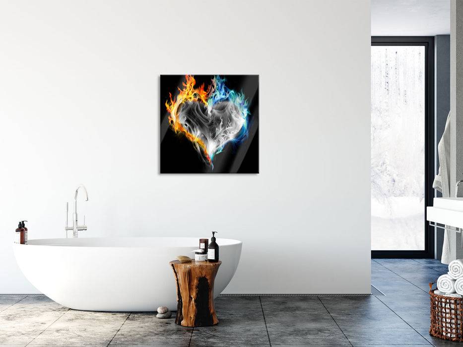 Pixxprint Herz aus Feuer und Wasser, Glasbild Quadratisch Verkauf