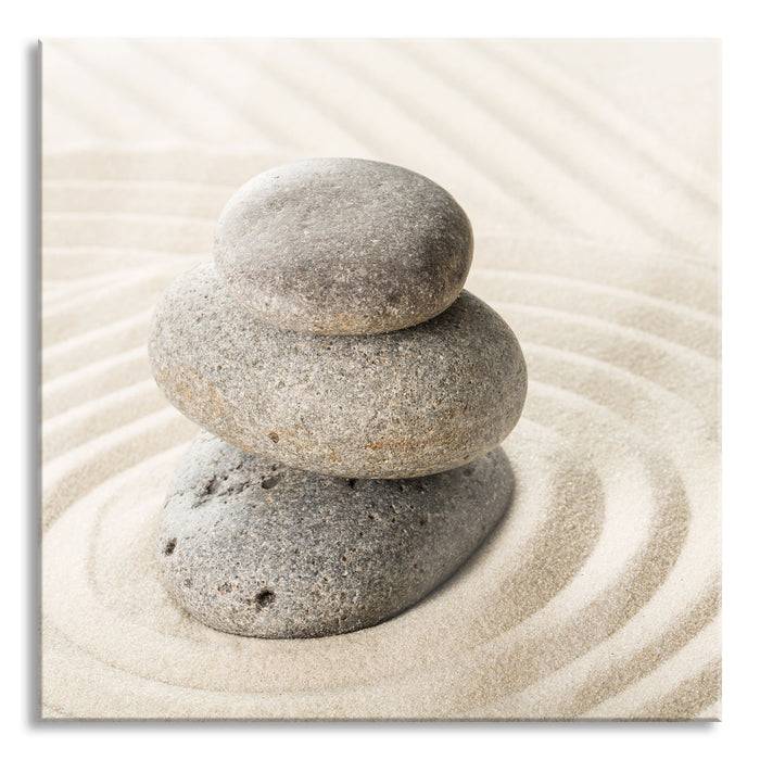 Pixxprint Steine in Sand mit Muster, Glasbild Quadratisch