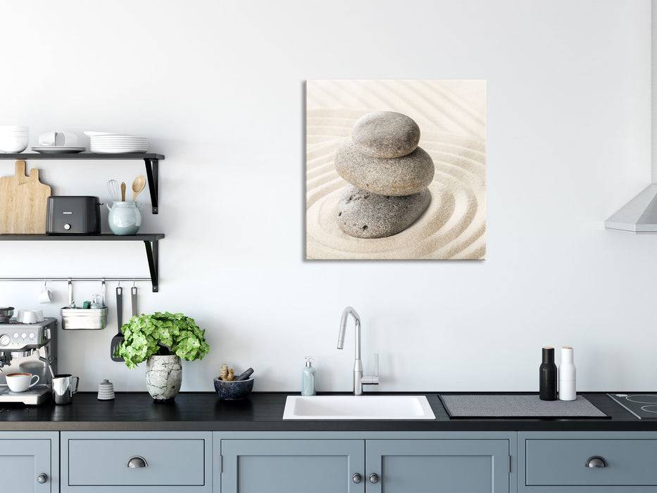 Pixxprint Steine in Sand mit Muster, Glasbild Quadratisch Hotsell