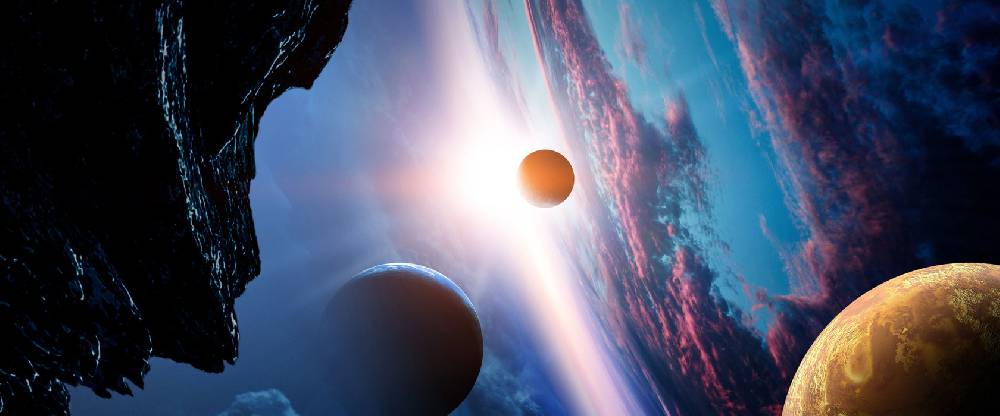 Pixxprint Abstrakte Planeten im Weltraum, Glasbild Panorama Fabrikverkauf