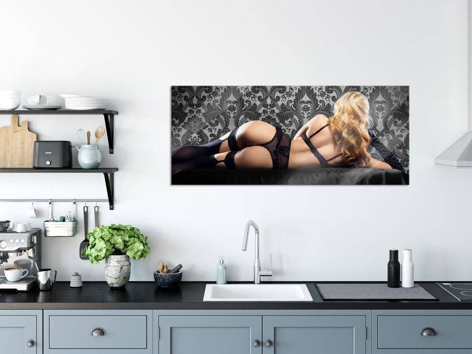 Pixxprint schöne Frau in sexy Dessous, Glasbild Panorama Blitzverkäufe