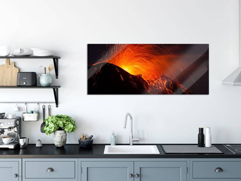 Pixxprint Bedrohlicher Vulkanausbruch, Glasbild Panorama Fabrik Onlineshop