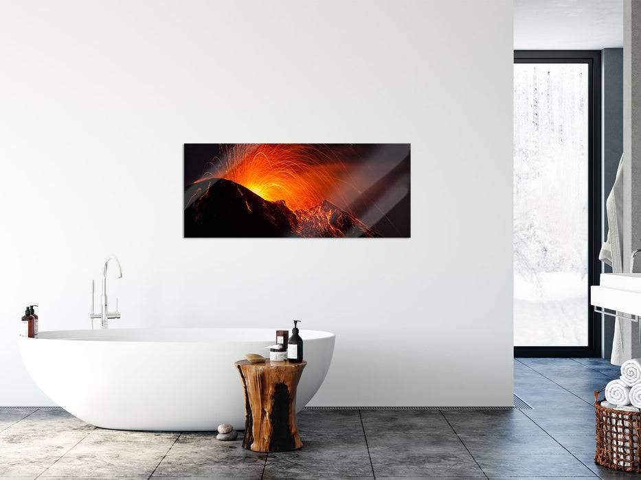Pixxprint Bedrohlicher Vulkanausbruch, Glasbild Panorama Fabrik Onlineshop