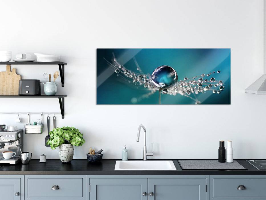 Pixxprint Wassertropfen auf einer Pusteblume, Glasbild Panorama Sonderangebot