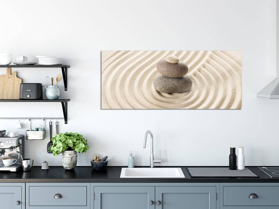 Pixxprint Steinmuster im Sand, Glasbild Panorama Rabatt