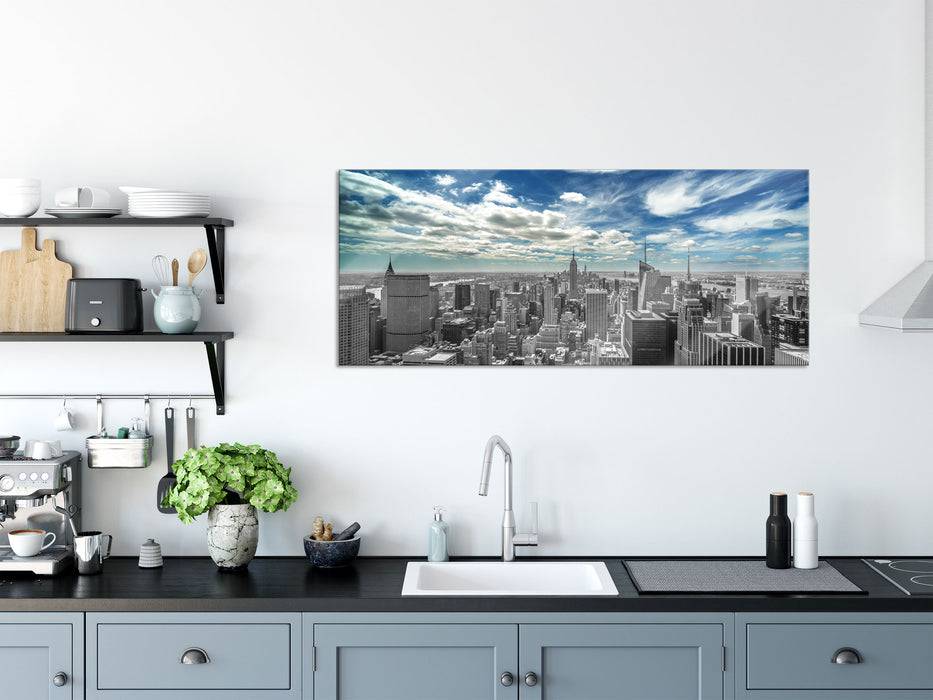 Pixxprint New York unter bewölktem Himmel, Glasbild Panorama Großer Ausverkauf