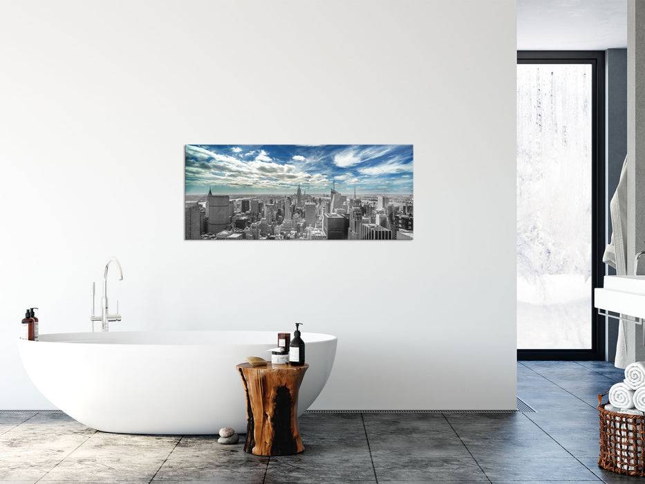 Pixxprint New York unter bewölktem Himmel, Glasbild Panorama Großer Ausverkauf