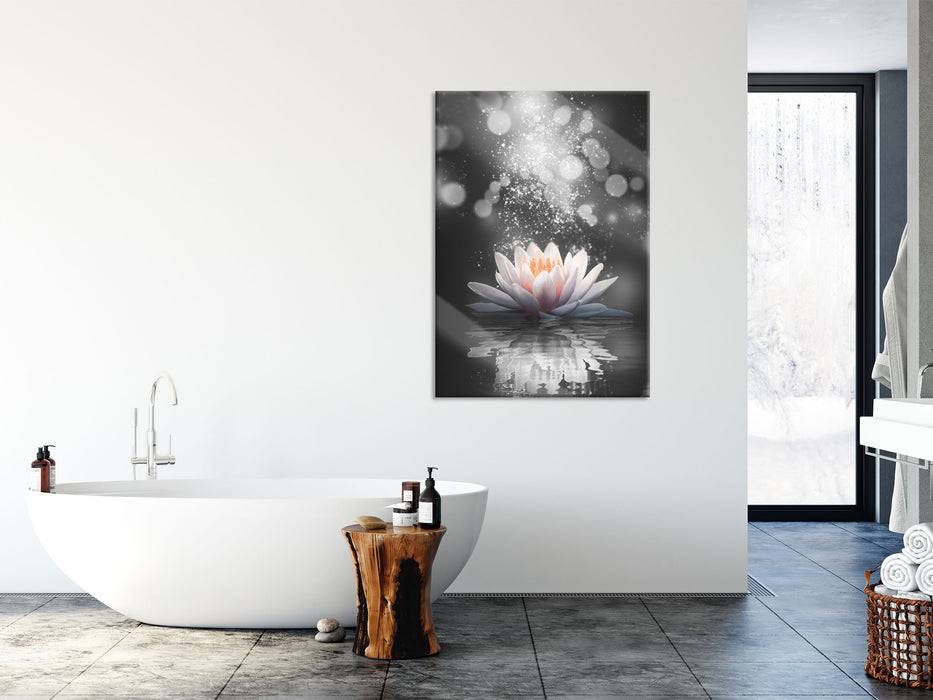 Pixxprint Magische Lotusblüte mit Glitzerstaub B&W Detail, Glasbild Begrenztes Angebot