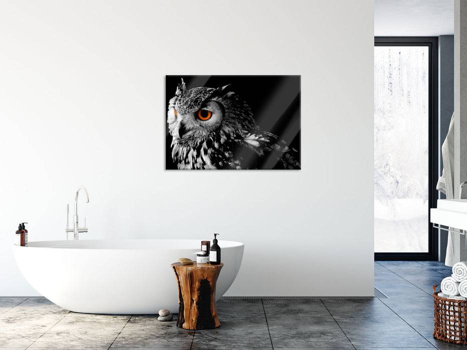 Pixxprint Dark Eule mit orangen Augen, Glasbild Black Friday