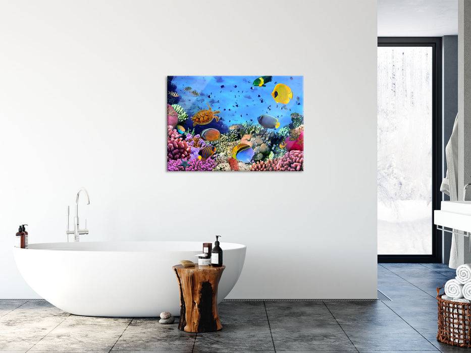 Pixxprint Fische über Korallenriff, Glasbild Cyber Monday