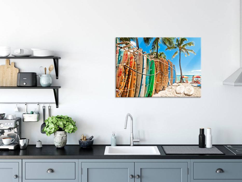Pixxprint Surfboards am Strand, Glasbild Weihnachtsangebot
