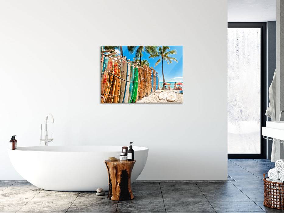 Pixxprint Surfboards am Strand, Glasbild Weihnachtsangebot