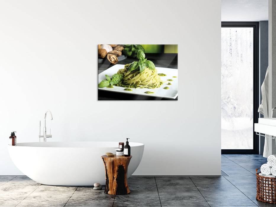Pixxprint Spaghetti mit grünem Pesto, Glasbild Muttertagsangebot