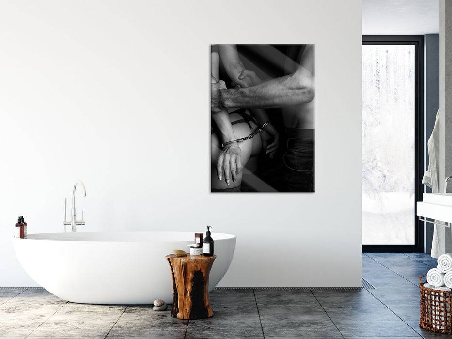Pixxprint Sexy Frau in Handschellen, Glasbild Valentinstagsangebot