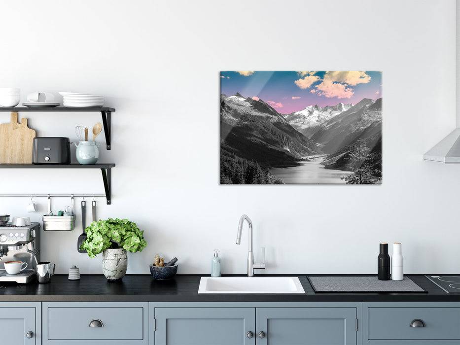 Pixxprint ruhiger See in Berglandschaft, Glasbild Neueste Mode