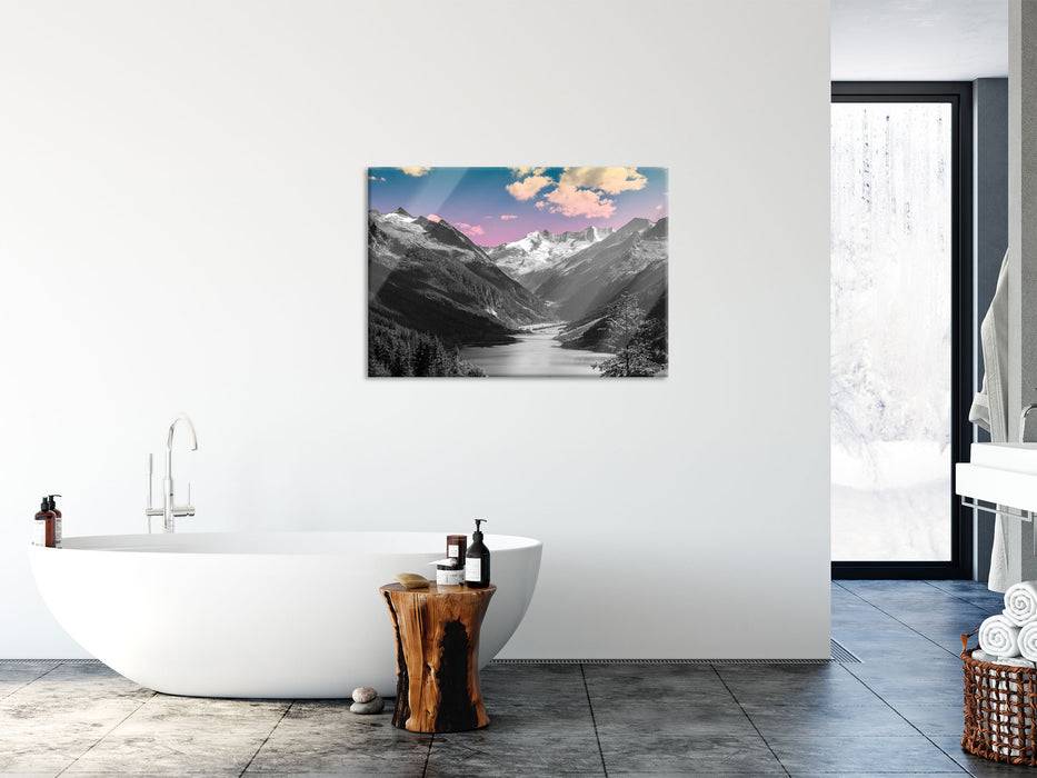 Pixxprint ruhiger See in Berglandschaft, Glasbild Neueste Mode